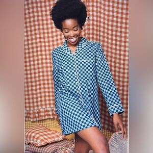 RIXO nightdress checkered blue sz small style “Montana” button down